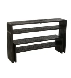 Zestaw 2 konsol SHELFY 130 i 118 cm drewno teak czarna*J-Line