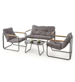 Zestaw ogrodowy HUDSON sofa 116 cm dwa fotele 75 cm ława 68 cm popielaty brązowy*Halmar Hot