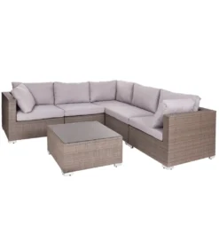 Zestaw ogrodowy TUSERMA 248 cm narożnik 75 cm stolik rattan taupe*Zona-Design Best