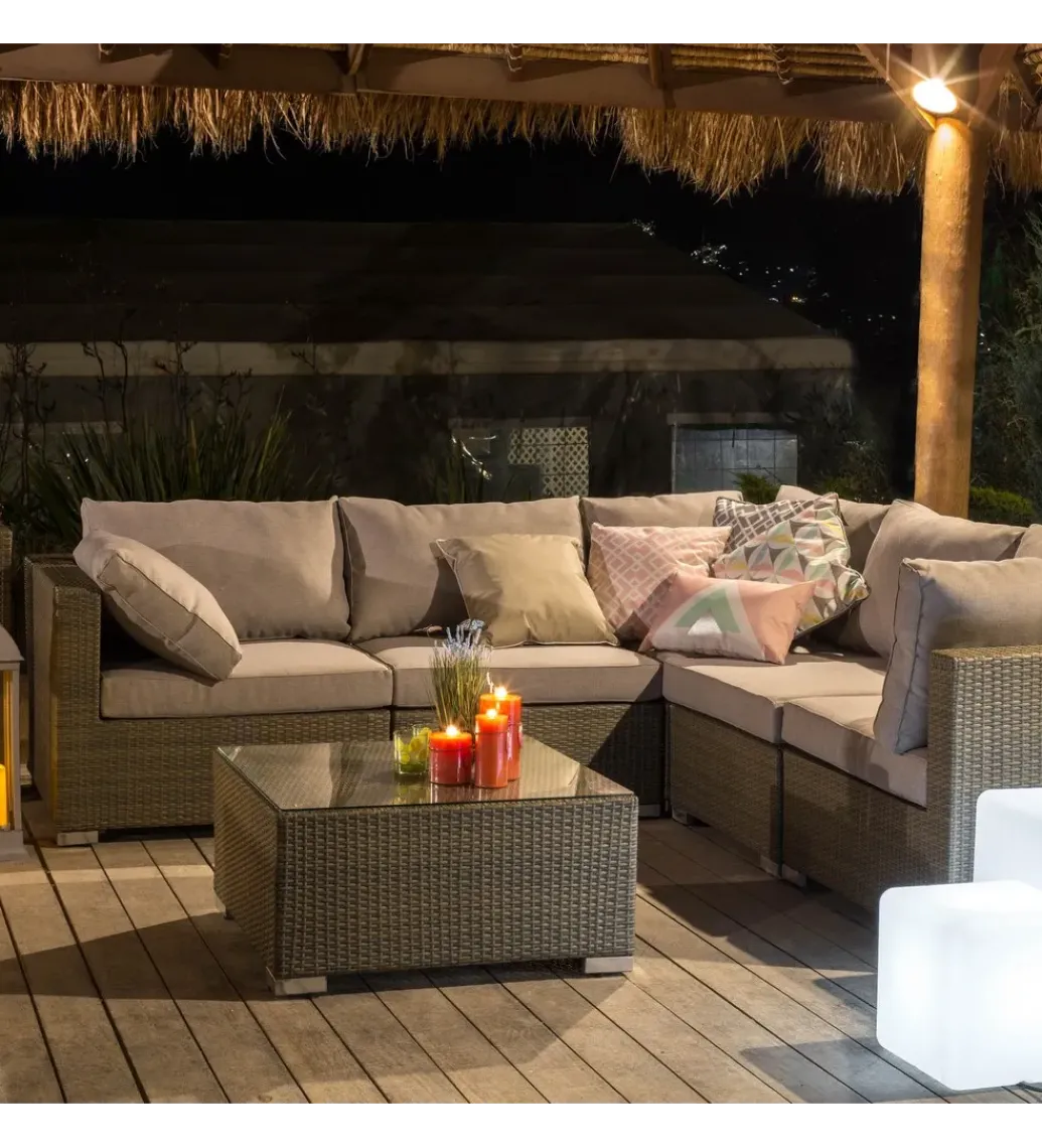 Zestaw ogrodowy TUSERMA 248 cm narożnik 75 cm stolik rattan taupe*Zona-Design Best