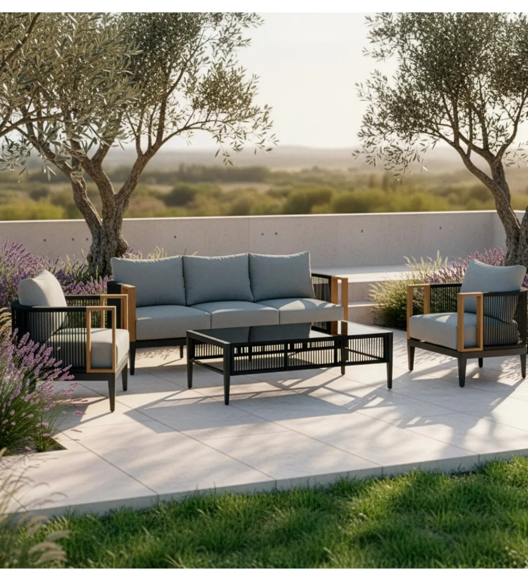Zestaw ogrodowy TWOSOULME SOFA 198 cm dwa fotele 74 cm i stolik kawowy 128 cm*Exclusivas Best