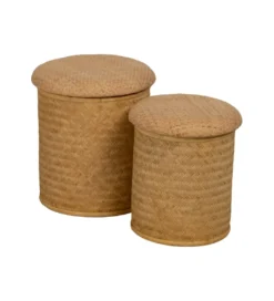 Zestaw 2 puf BROGLA z schowkiem 40 cm 35 cm ratan*Zona-Design Best