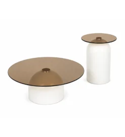 Zestaw 2 stolików ARLINGTON 80 cm 39 cm kremowe szklane*Belda
