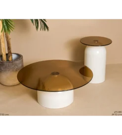Zestaw 2 stolików ARLINGTON 80 cm 39 cm kremowe szklane*Belda