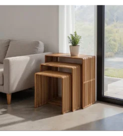 Zestaw 3 stolików kawowych BELLAMONTE 65 cm 55 cm 35 cm naturalnych*Zona-Design