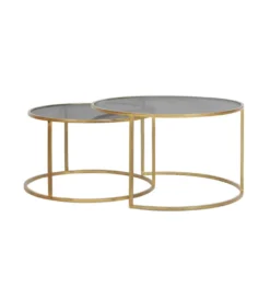 Zestaw 2 stolików kawowych DUARTE 65 cm 75 cm szklane złote szare*L&L Discount