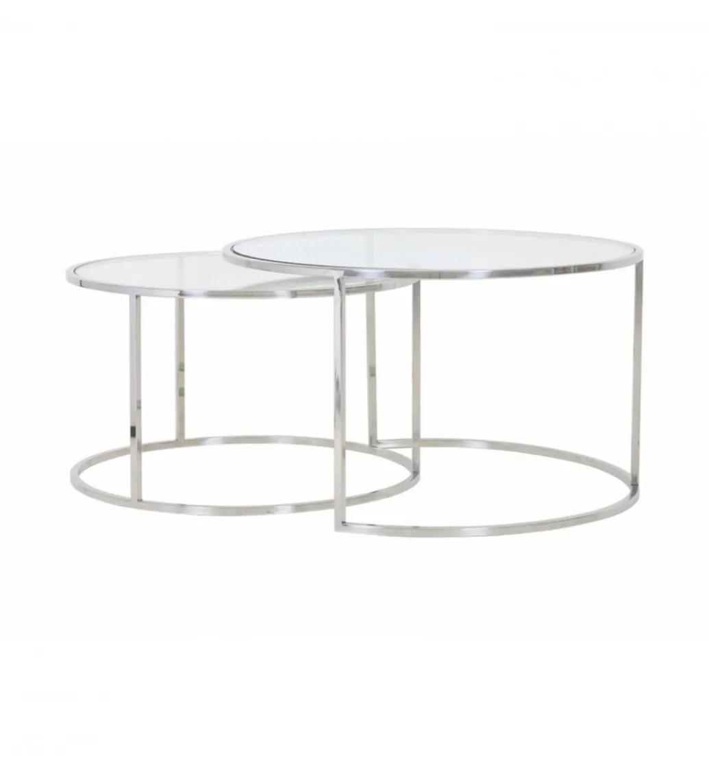 Zestaw 2 stolików kawowych DUARTE 65 cm 75 cm szklane niklowane*L&L Best