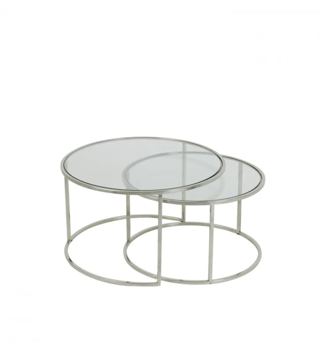 Zestaw 2 stolików kawowych DUARTE 65 cm 75 cm szklane niklowane*L&L Best