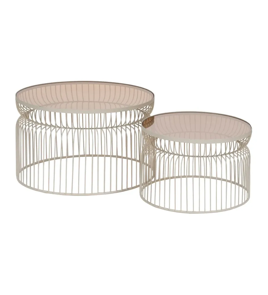 Zestaw 2 stolików kawowych FUKAO 65 cm 53 cm kremowe*Zona-Design Sale