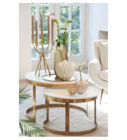 Zestaw 2 stolików kawowych PERLATO 60 cm 75 cm białe antyczny brąz*L&L New