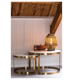 Zestaw 2 stolików kawowych PERLATO 60 cm 75 cm białe antyczny brąz*L&L New