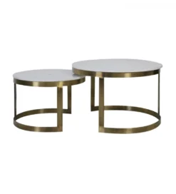 Zestaw 2 stolików kawowych PERLATO 60 cm 75 cm białe antyczny brąz*L&L New
