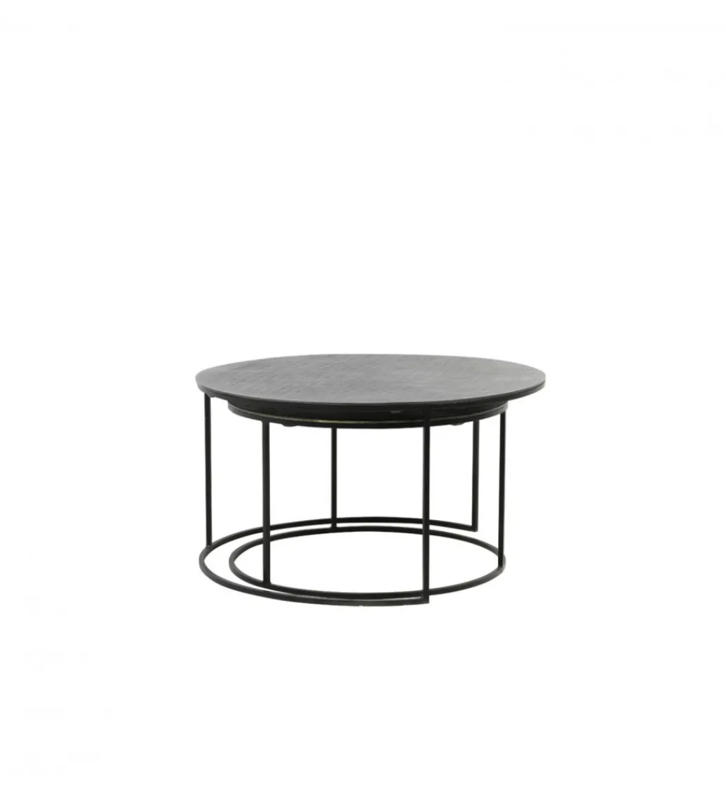 Zestaw 2 stolików kawowych RENGO 61 cm 76 cm antyczny brąz czarny*L&L Sale