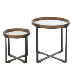 Zestaw 2 stolików kawowych TREMI 60cm 40 cm naturalne szklane*J-Line Best
