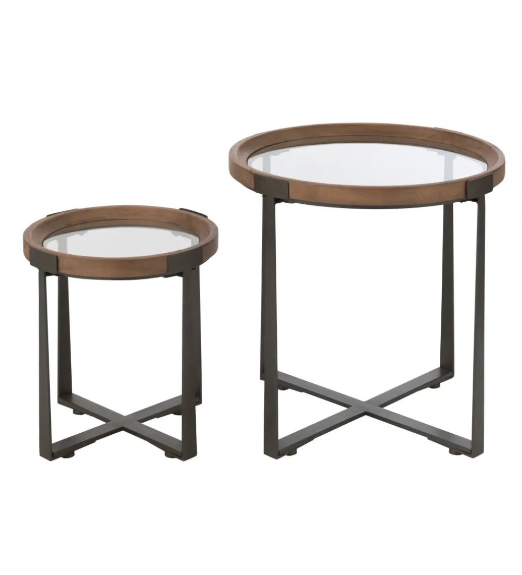 Zestaw 2 stolików kawowych TREMI 60cm 40 cm naturalne szklane*J-Line Best
