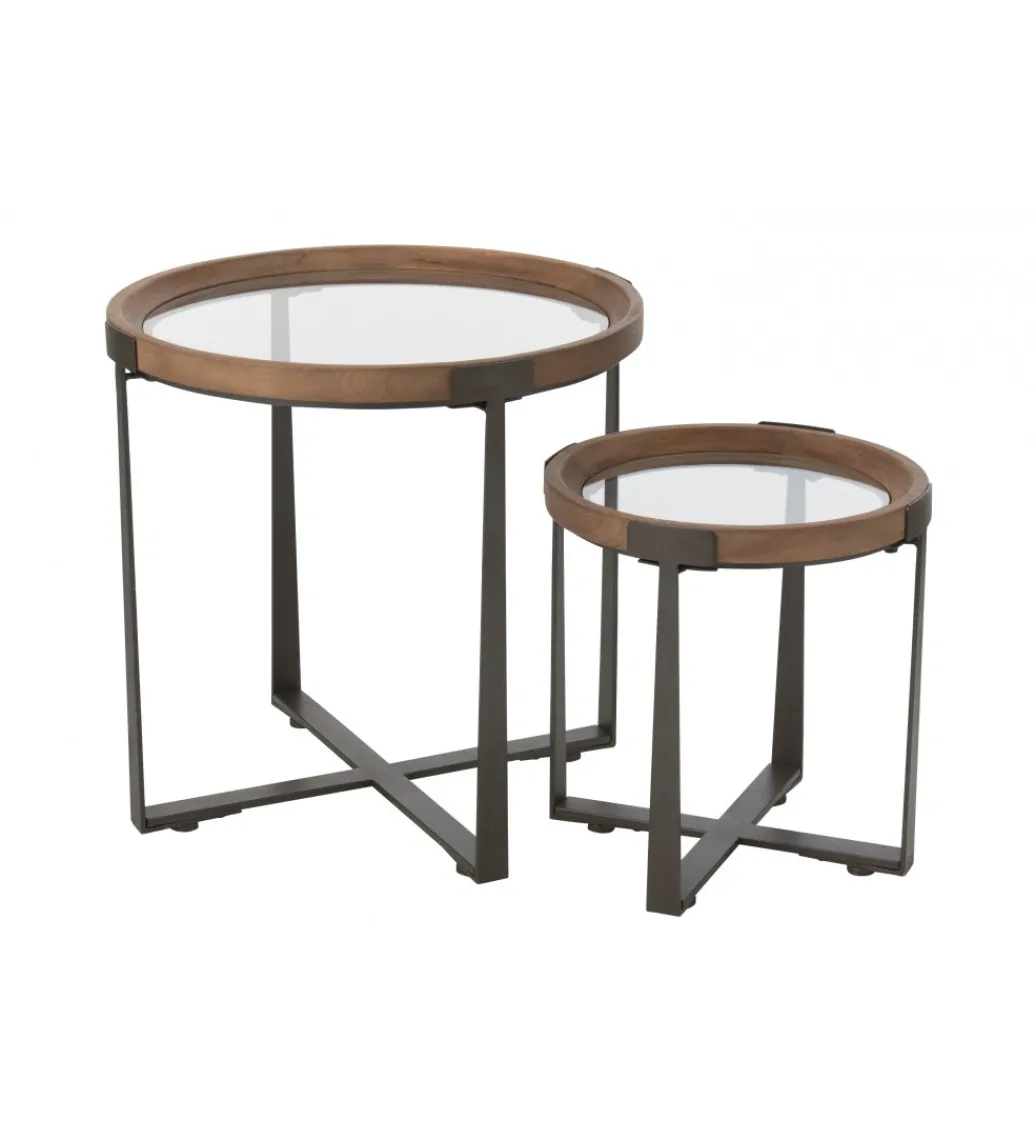 Zestaw 2 stolików kawowych TREMI 60cm 40 cm naturalne szklane*J-Line Best