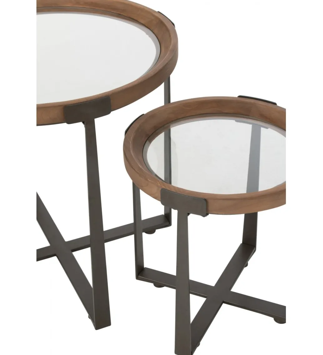 Zestaw 2 stolików kawowych TREMI 60cm 40 cm naturalne szklane*J-Line Best