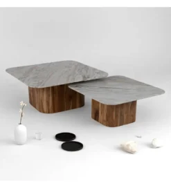 Zestaw 2 stolików kawowych UGUP 100 cm i 80 cm marmur*Zona-Design New